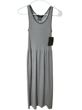 Lark + Grey Smocked Bodice Striped Maxi Dress Gray White NWT Size S/M